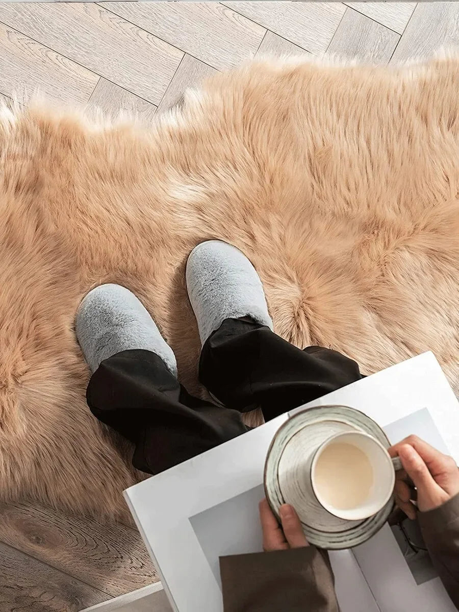 1PC Soft Faux Fur Rug White Fluffy Area Rug For Living Room