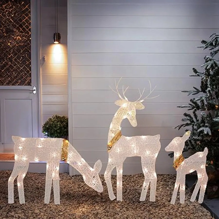 Christmas Outdoor Decoration, 3-Piece Lighted 2D Family with 60 L, Pre-Lit Light Up Deer Set, Waterproof Outdoor Christmas Deer