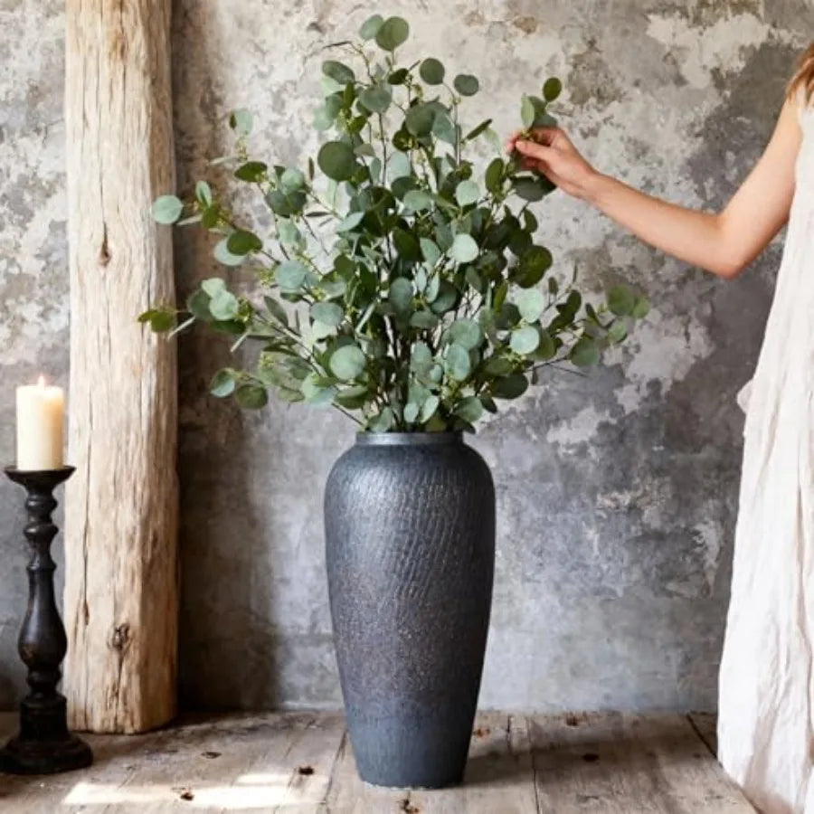 Rustic Ceramic Vase 13.8" Large Ceramic Vase for Home Decor, Modern Terracotta Floor Vase for Living Room, Entryway, Kitchen, V