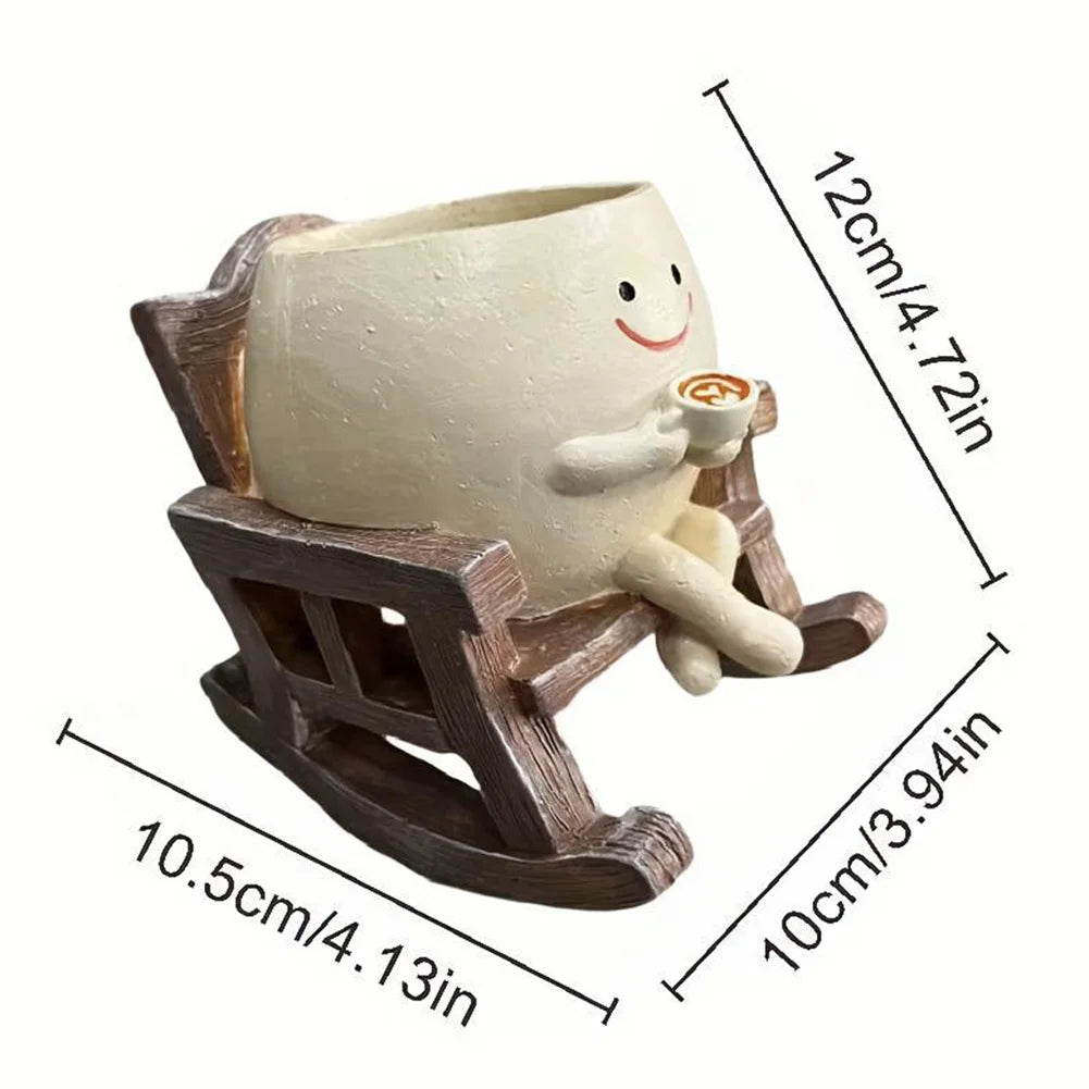 Creative Rocking Chair/Swing Face Plant Pot Garden Pots Cute Resin Head Planters Home Garden Supplies for Indoor Outdoor Plants