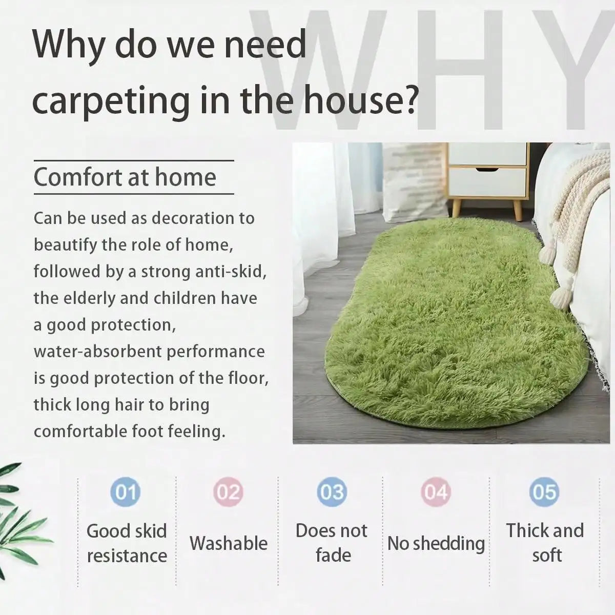 1pc Soft & Fluffy Oval Non-Slip Water-Resistant Carpet