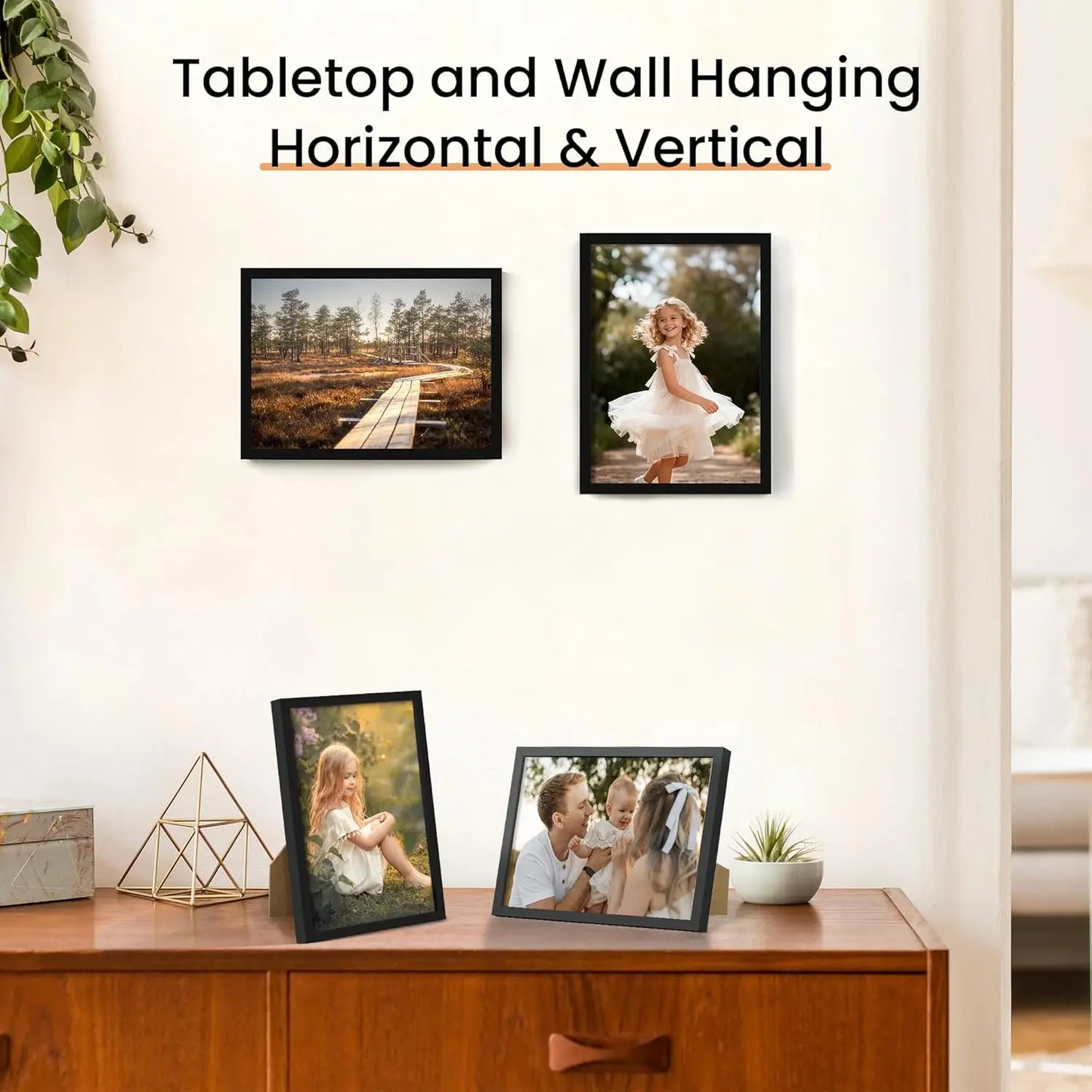 5x7 Picture Frame Set of 3, Made of High Definition Glass for 5 X 7 Black Frames, Wall and Tabletop Display Thin Border Photo Frame for Home Décor