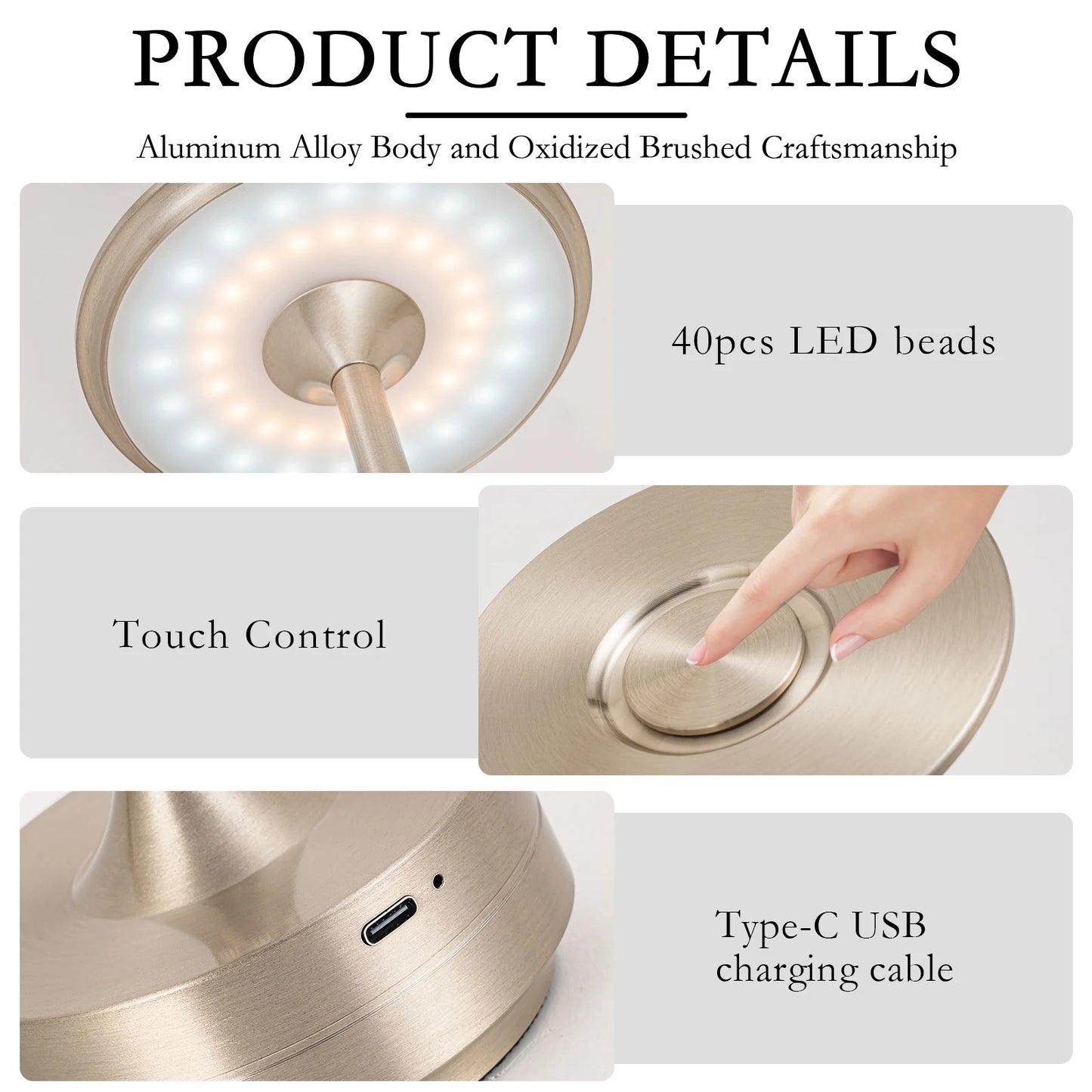 2PCS Rechargeable Wireless Table Lamp LED Touch Sensor Desktop Night Light Reading Lamp for Hotel Bar Bedroom Decor Light