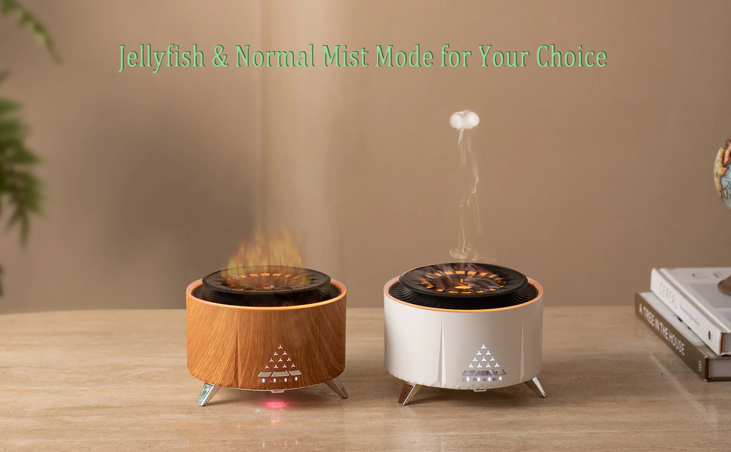 Flame Aroma Diffuser with White Noise Volcanic Lava Large Humidifier Jellyfish Mist Style Essential Oil Diffuser 3 Speed Modes