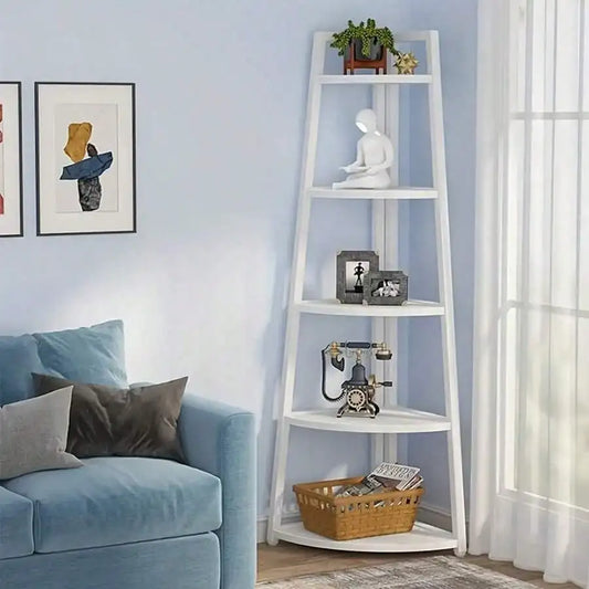 EZIFY Extra Large 5-Tier Corner Bookshelf - Heavy-Duty Space-Saving Bookcase, Lightweight PP Structure, Modern White Shelf For H