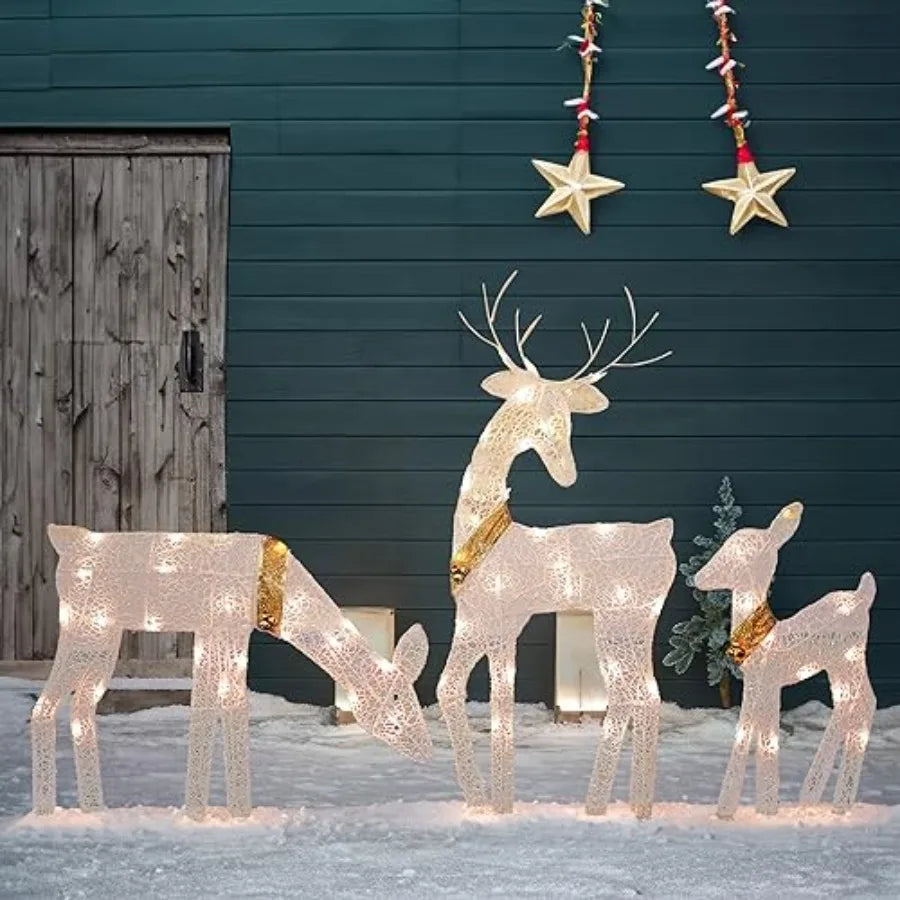 Christmas Outdoor Decoration, 3-Piece Lighted 2D Family with 60 L, Pre-Lit Light Up Deer Set, Waterproof Outdoor Christmas Deer