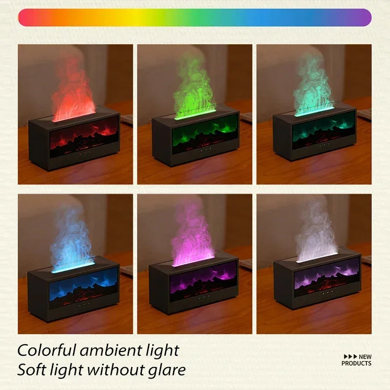 Fireplace Air Humidifier Waterless Auto-Off Aroma Essential Oil Diffuser with LED Light & Remote Control for Home Creative Gift