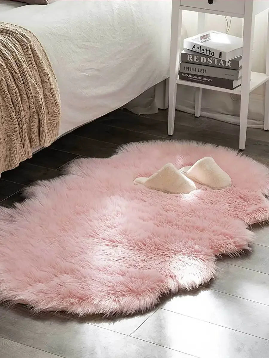 1PC Soft Faux Fur Rug White Fluffy Area Rug For Living Room