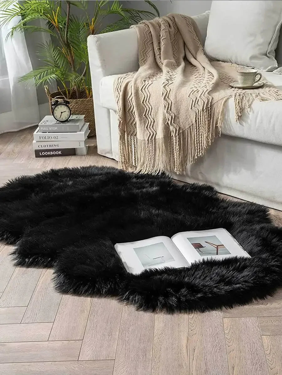 1PC Soft Faux Fur Rug White Fluffy Area Rug For Living Room