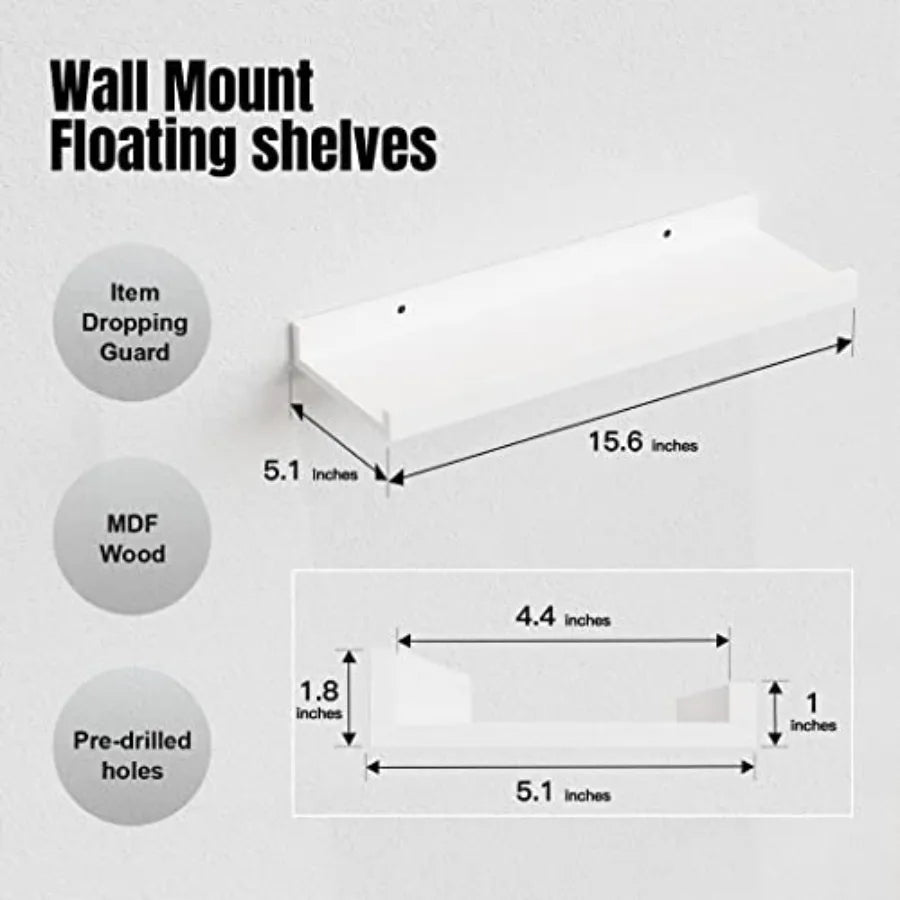 5 Set White Floating Shelves Wall Mounted Shelves for Wall Decor