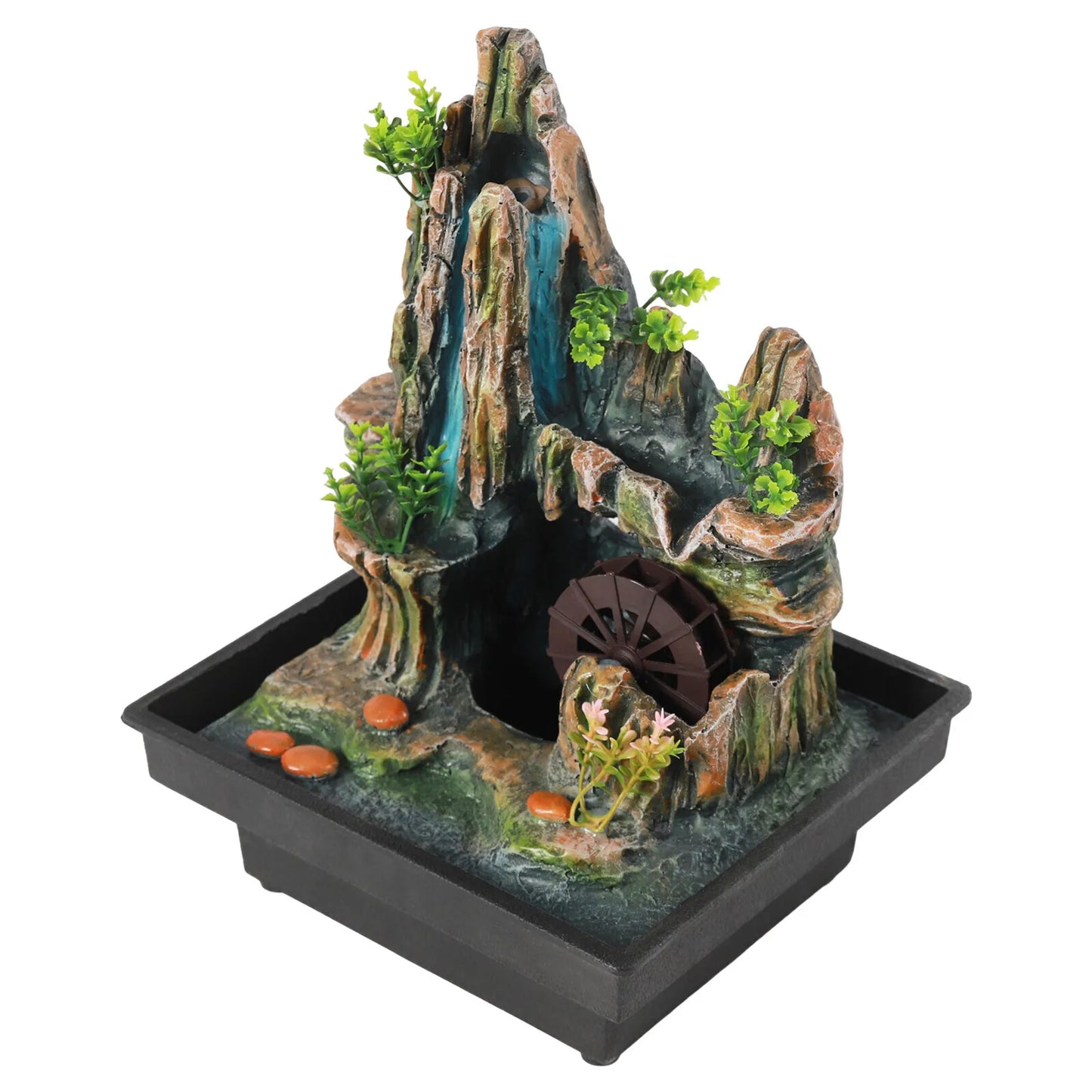 Multi-Function Desktop Waterfall, Windmill Fountain with LED Mist & Fish Tank, 3-in-1 Relaxing Water Feature for Home Decor