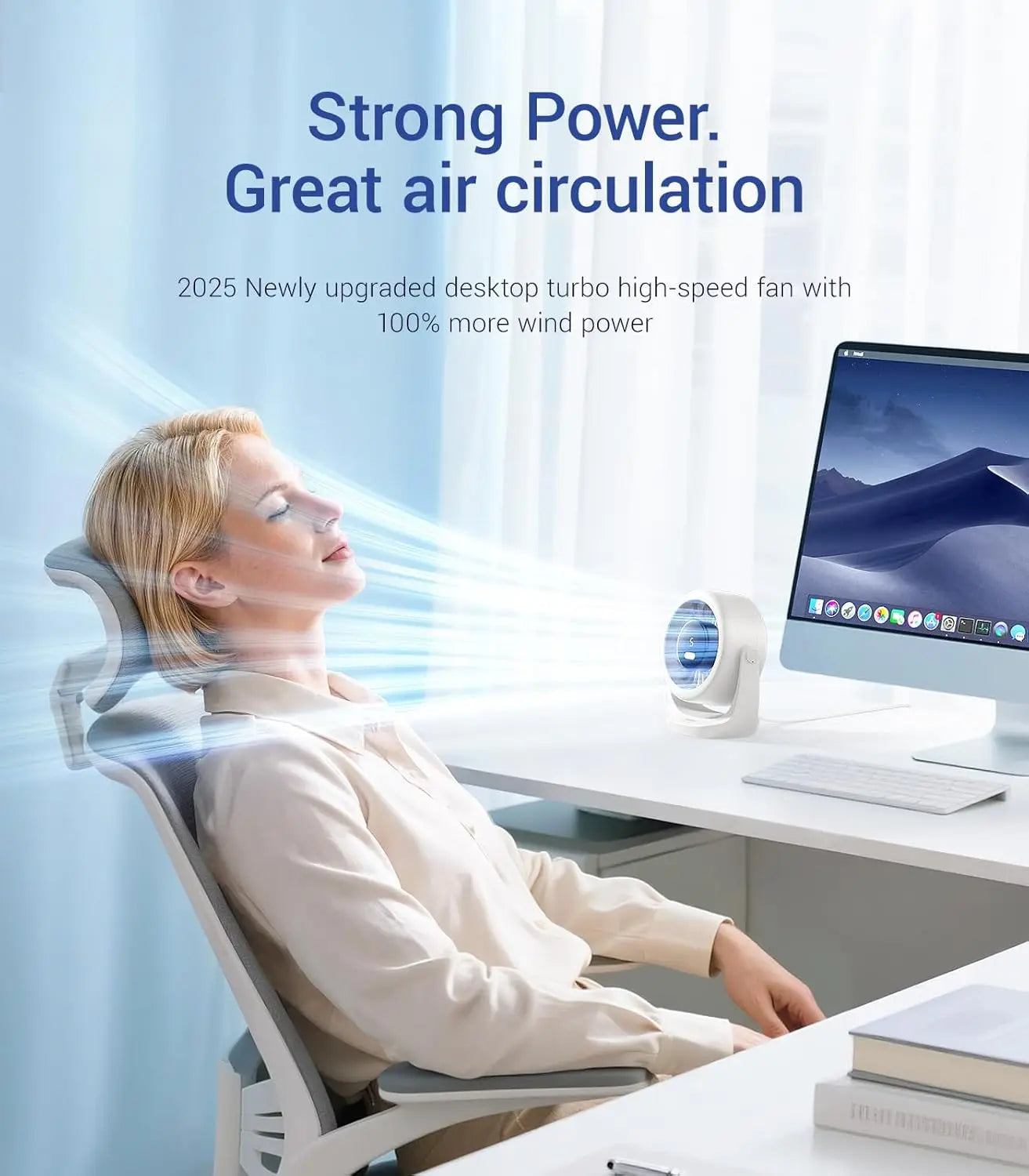 USB Desk Turbo Fan, Ultra-Quiet Mini Desk Fan, Powerful Wind, LED Display, 5 Speed, 360° Rotating Small Portable Fan for Home, Office and Outdoor Cool Tech Gadgets