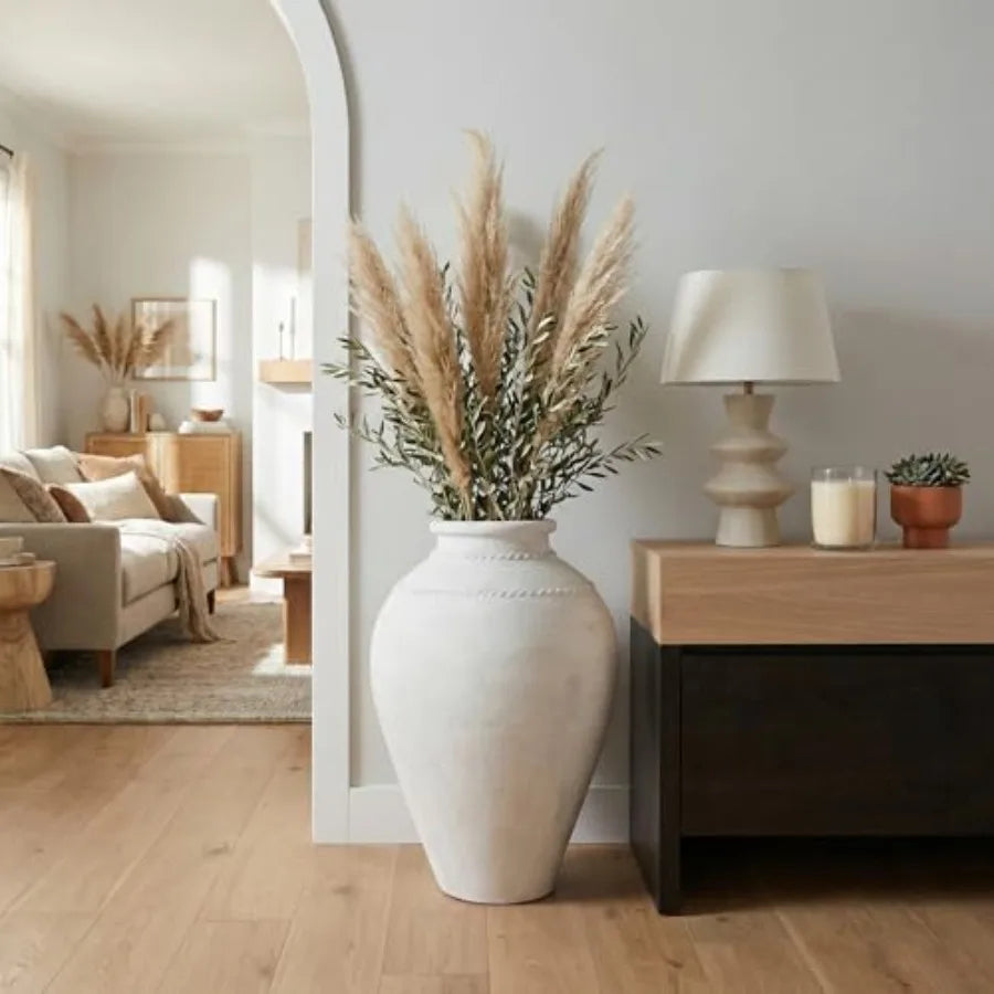 30 Terracotta Floor Vase for Living Room, Terracotta, Ivory, Handcrafted Texture and Matte Finish