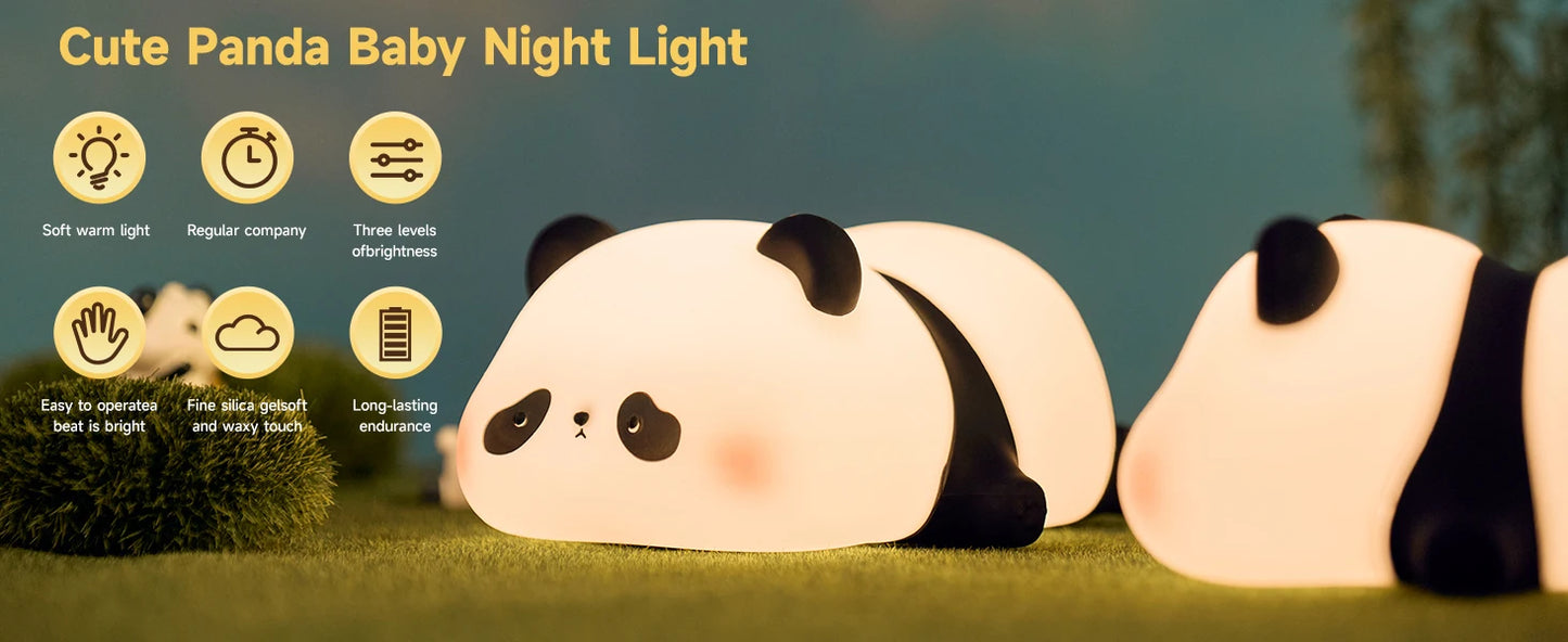 Panda Night Light Sleep Aid, 5.1 IN Soft Silicone, 3 Brightness & 30-Min Auto Off