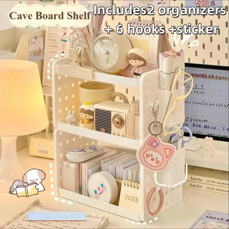 Multi-functional 3-tier Desktop Organizer, Desktop Shelf, Hole Board